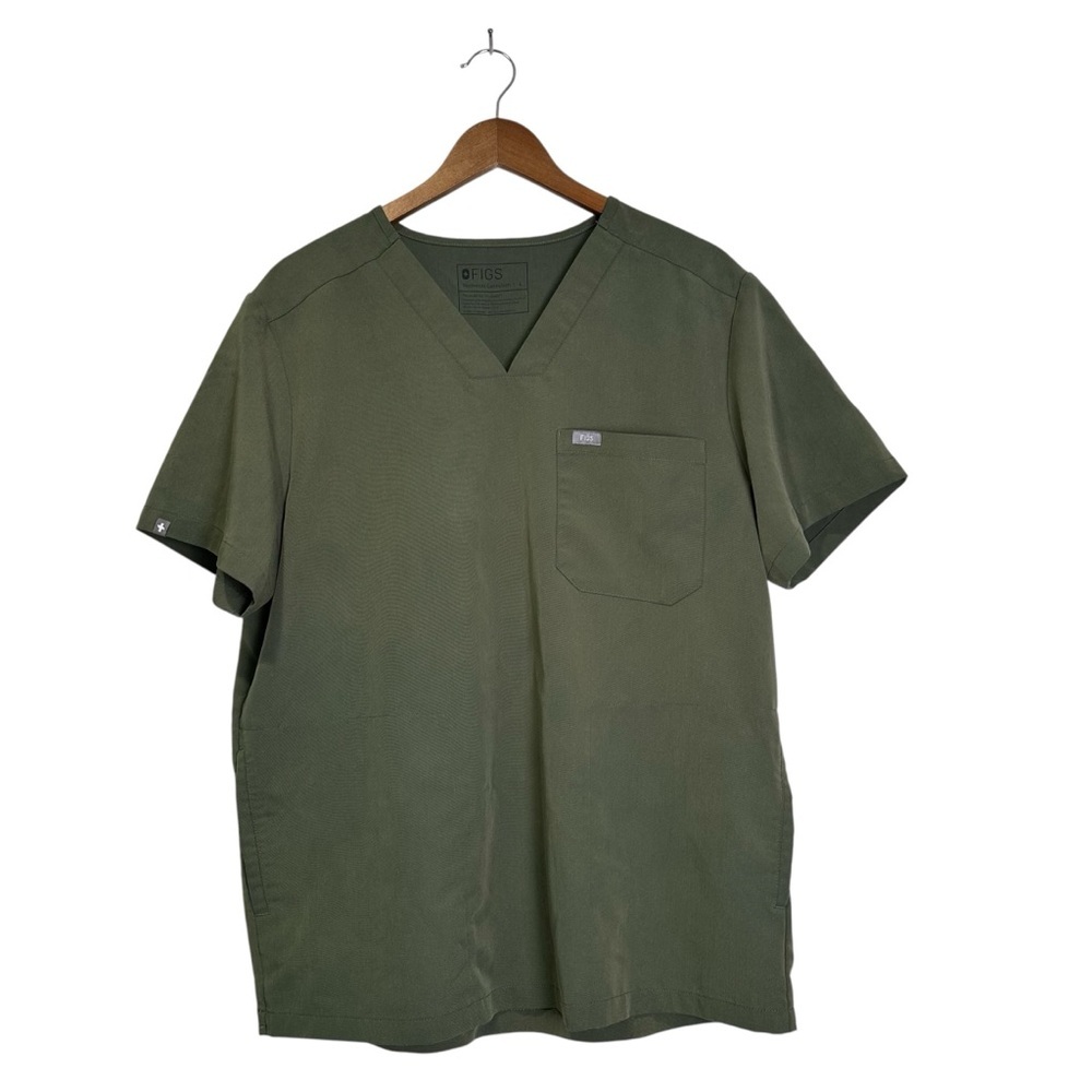 FIGS Men’s Large Moss Olive Green Chisec Three-Pocket Scrub Top (Style #TM3000)